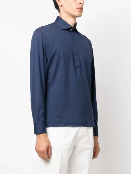 Lung tricou polo Brunello Cucinelli albastru