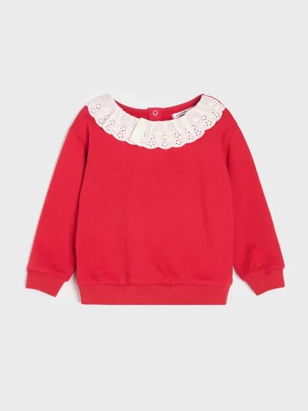 Sinsay mikina crewneck s ozdobným límečkem červená