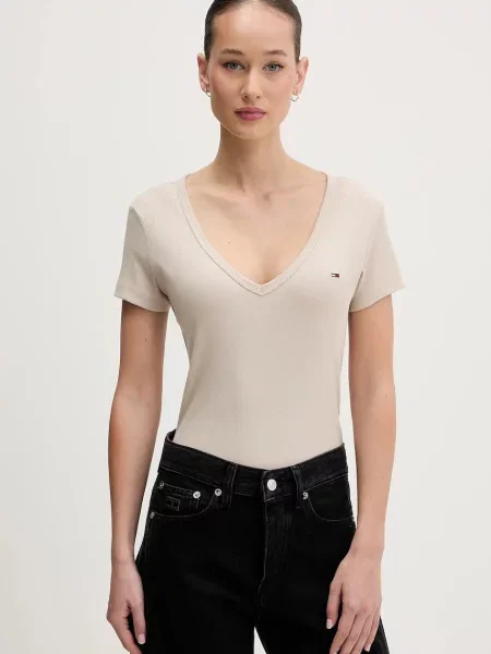Тениска Tommy Jeans бежово