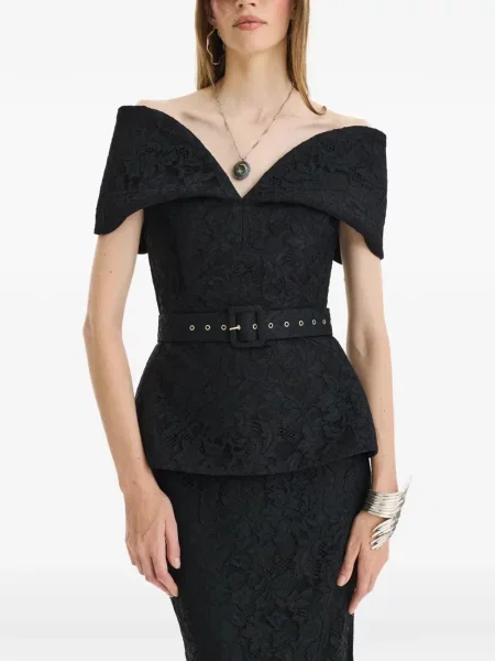 Cu centură bluză Moos Studio cu model floral din dantelă negru
