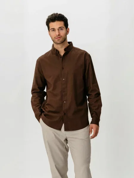 TEESHOPPEN Cămașă Linen Blend închis maro