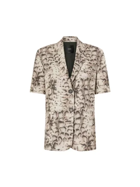 Marynarka skórzana Pinko z krótkim rękawem beżowa