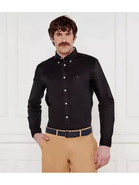 Tommy Hilfiger Cămașă | cu adaos de in negru