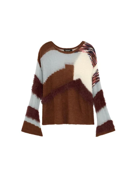 Desigual Pulover albastru / maro alb