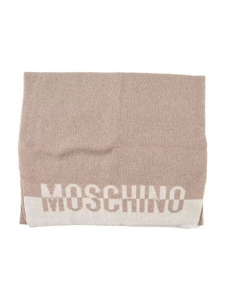 Szal Moschino z kaszmiru z logo beżowa