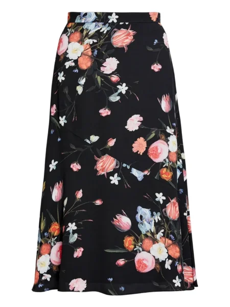 Fustă midi Erdem cu model floral cu imagine până la genunchi negru