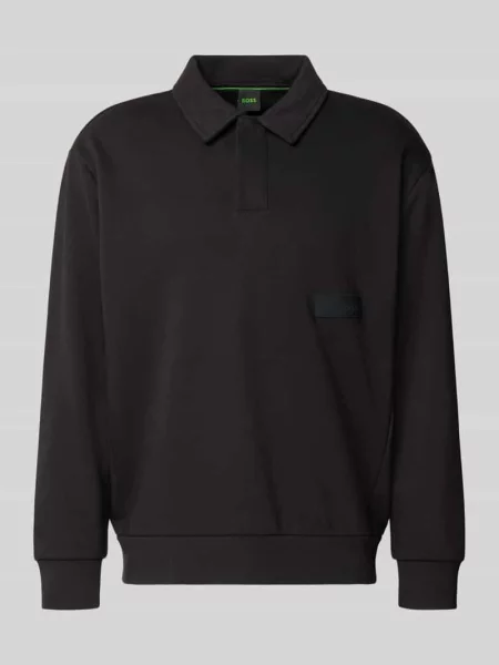 Bluza o kroju relaxed fit z mieszanki bawełny model SW_Placket Polo' Boss Green czarna