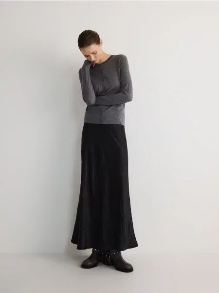 Reserved Spódnica maxi z gniecionej tkaniny czarny