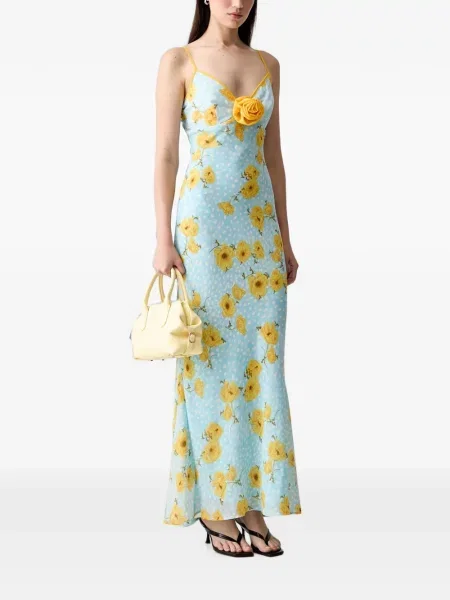 Rochie maxi Never Fully Dressed cu model floral cu imagine albastru
