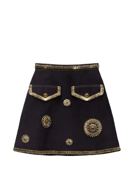Fusta mini Versace cu broderie din piele de căprioară negru