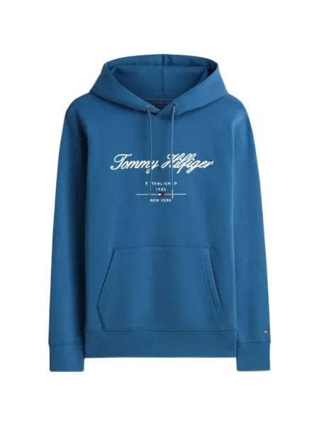 Hanorac cu glugă Tommy Hilfiger cu imagine cu cordon albastru