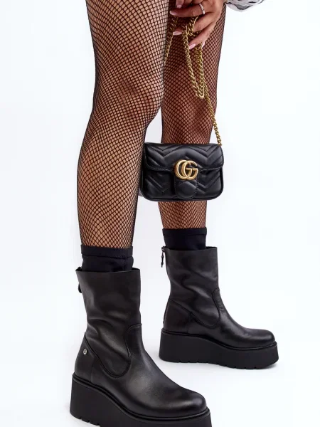 Botine Maciejka din piele cu platformă negru