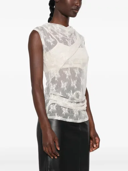 Top Imperial cu model floral din dantelă drapat