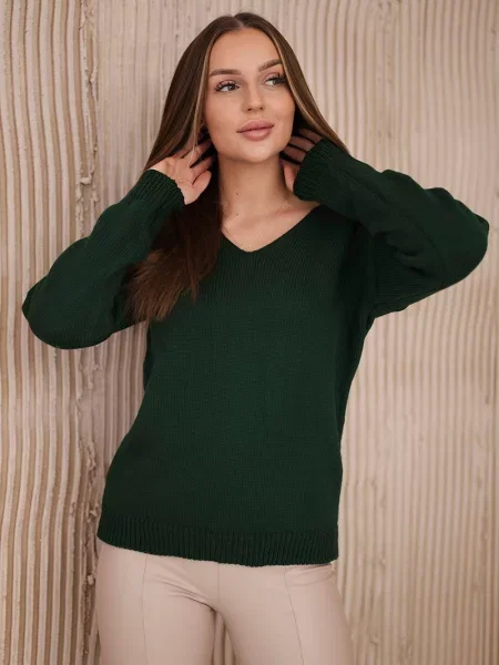 Sweter Kesi z dekoltem w serek zielony
