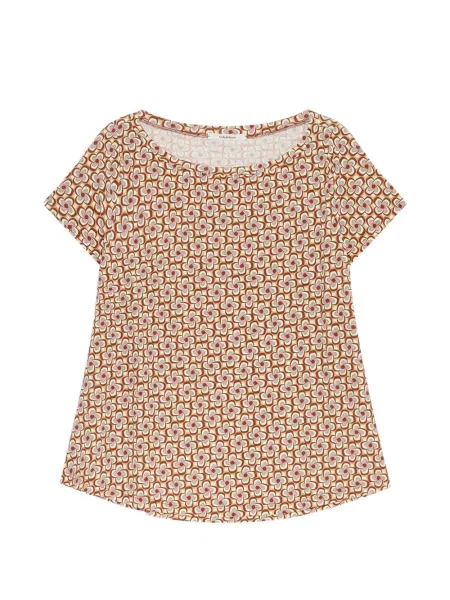 Tricou Maliparmi cu imagine cu imprimeu geometric cu decolteu barcă maro