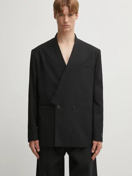 Kenzo geacă de lână Weave Kimono Tailored negru