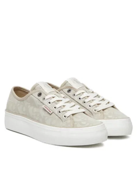 Calvin Klein Jeans Sneakersy Vulc Flatf Jacquard Aop béžová