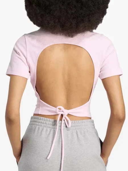 Риза Adidas с връзки на райета с дантела розово