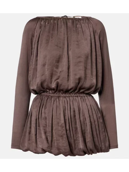 Тафта рокля Saint Laurent с драперии кафяво