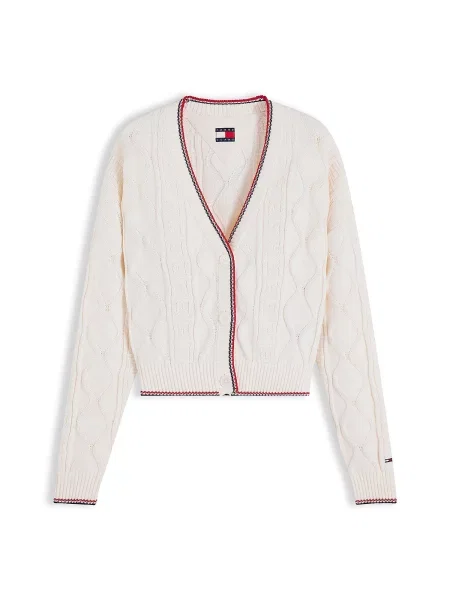 Tommy Jeans Kardigán krémová / námornícka modrá červená