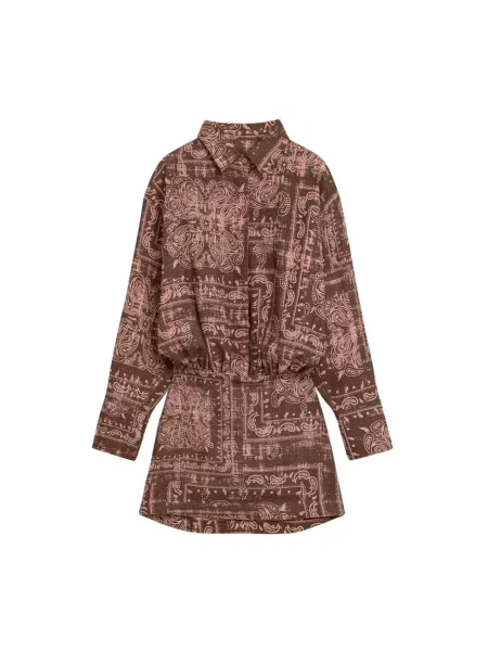 Lniana sukienka koszulowa A Paper Kid z nadrukiem brązowa