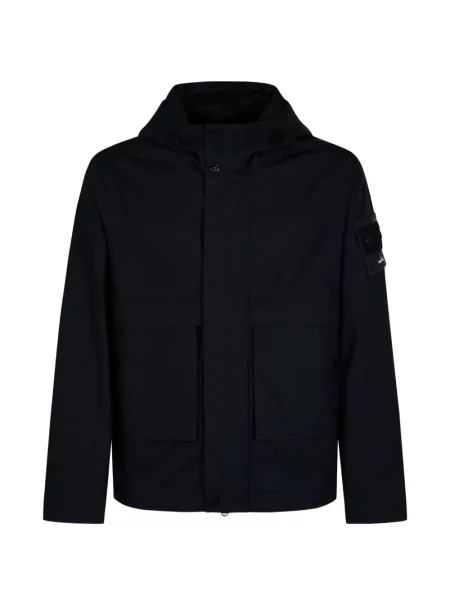 Lung geacă Stone Island cu glugă cu strasuri negru