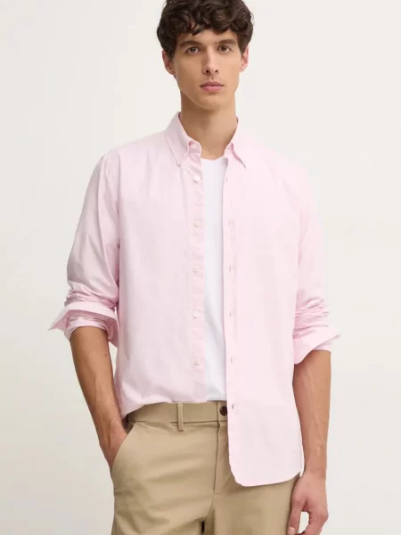 Риза Boss Orange мъжка със стандартна кройка с яка с копче розово