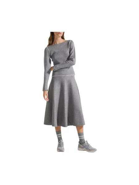 Dzianinowy sweter Deha z dekoltem w łódkę szary