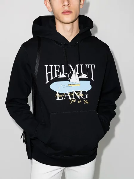 Hanorac cu glugă Helmut Lang cu imagine negru