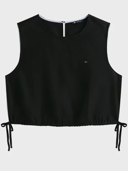 Лляний топ Tommy Jeans на завʼязках чорний
