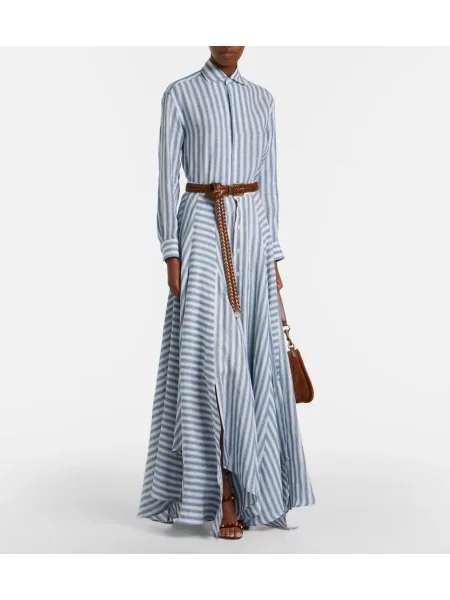 Ľanová pruhovaná košeľa Ralph Lauren Collection modrá