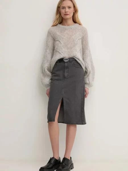 Джинсова спідниця Gestuz midi пряма сірий