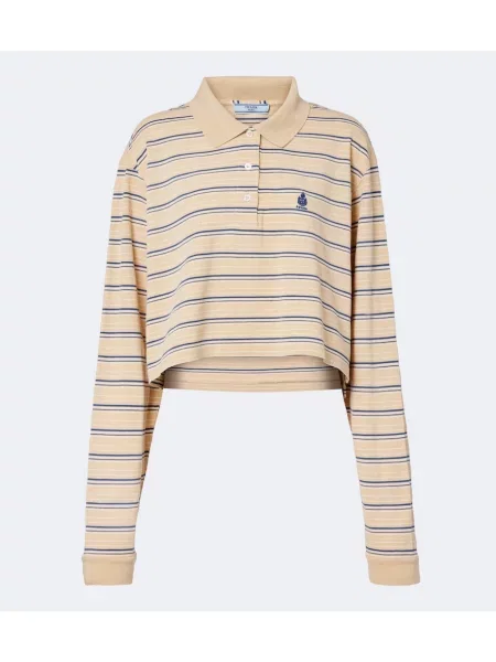 Tricou polo Prada cu dungi cu autograf bej