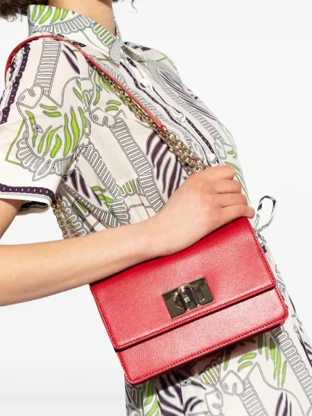 Iš natūralios odos mini odinė rankinė Furla raudona