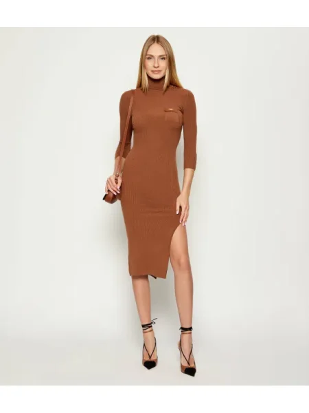 Elisabetta Franchi rochie din mătase midi mulata maro