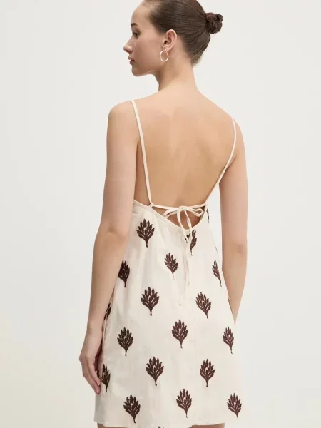 Lněné šaty Abercrombie & Fitch mini béžová