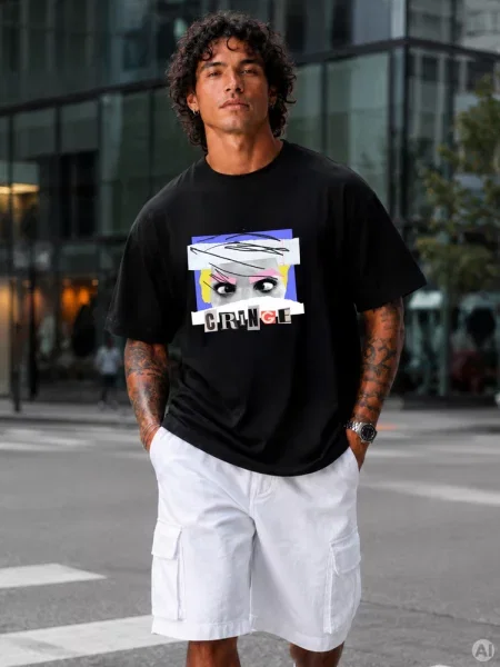 T-shirt oversize z nadrukiem Dstreet czarny