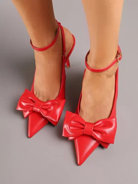 Sandały Vices na Szpilce Slingback Ozdobione Kokardą Tilvanea czerwone