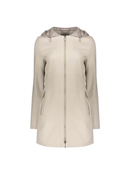 Lniana kurtka Moorer z kapturem beżowa