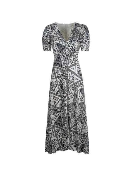 Rochie Saloni cu model floral cu mâneci bufante de costum alb