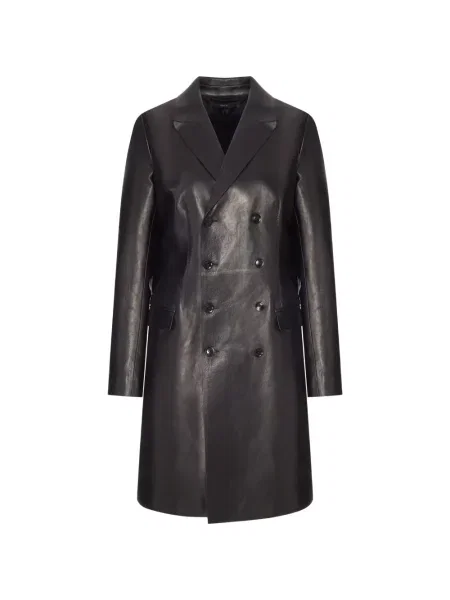 Palton Tom Ford din piele cu două rânduri de nasturi negru