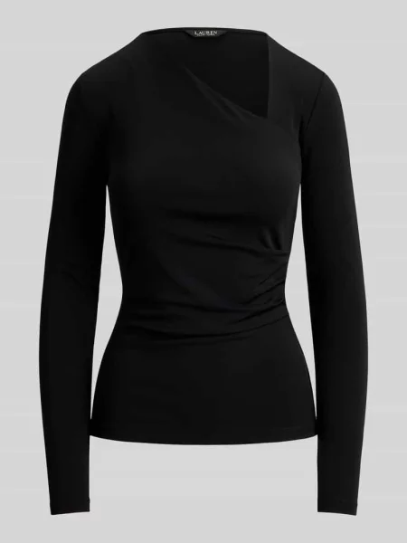 Bluzka z długim rękawem o kroju slim fit z asymetrycznym dekoltem Lauren Ralph Lauren czarna