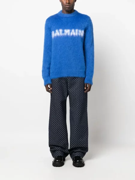 Raštuotas megztinis Balmain mėlyna