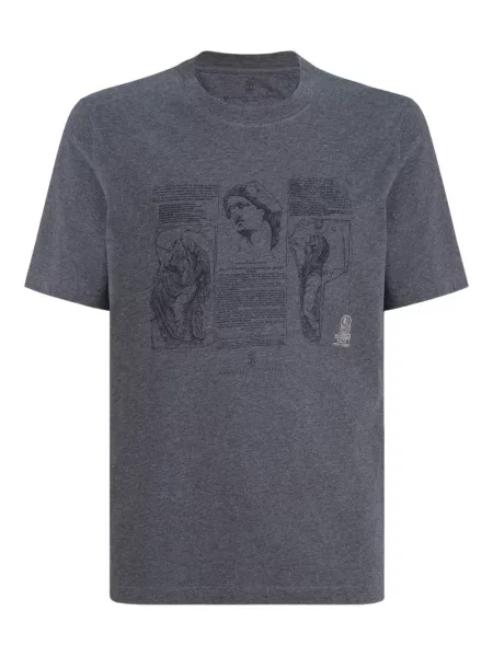 Tricou Brunello Cucinelli cu imagine cu decolteu rotund gri