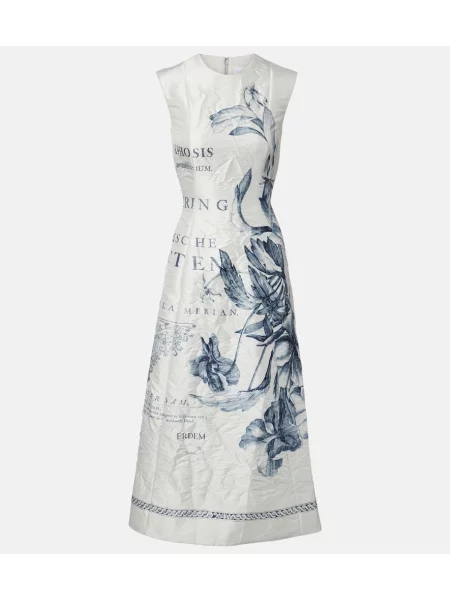 Rochie midi Erdem din satin cu imagine până la genunchi albastru