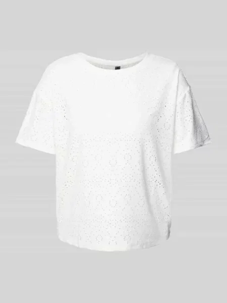 T-shirt o kroju regular fit z efektem podpalania model ‘ABBY’ Pieces biała