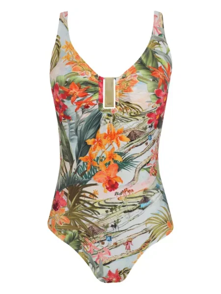 Costum de baie Lygia & Nanny cu model floral cu imagine verde