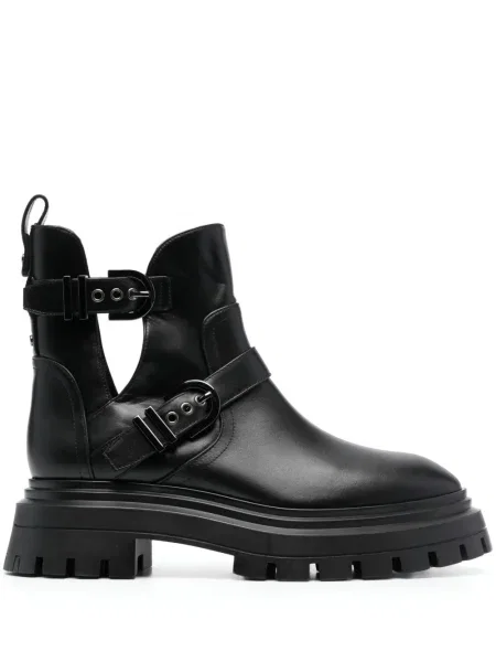 Cizme scurte Stuart Weitzman din piele cu cataramă negru