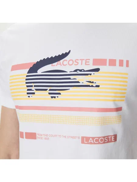 Lacoste Koszulka Slim Fit Z Okrągłym Dekoltem I Nadrukiem biały