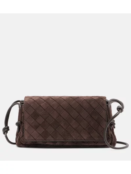 Geanta crossbody Bottega Veneta din piele de căprioară maro